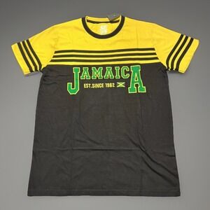 Jamaica Flag Embroidered T-Shirt Show Off Clothing Men's Medium NWT Black/Yellow